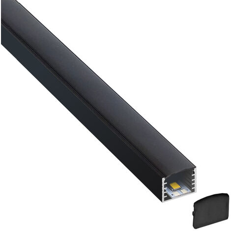 KIT - Perfil aluminio DIRA para tiras LED, 1 metro, negro