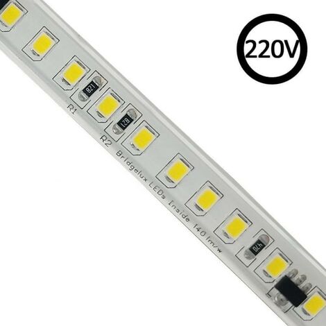 Tira LED 220V Bridgelux SMD2835, 140Led/m, 2566lm/m, Triac regulable, corte 10cm, 1 metro, Blanco frío, regulable