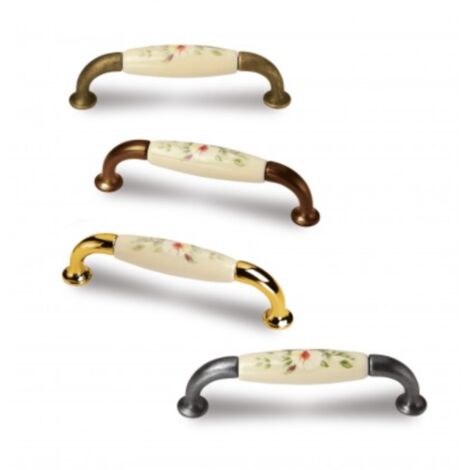 Tirador Gele 9770 - Marfil, decorada/Bronce viejo. 110x14x31mm. Entrepuntos 96mm.