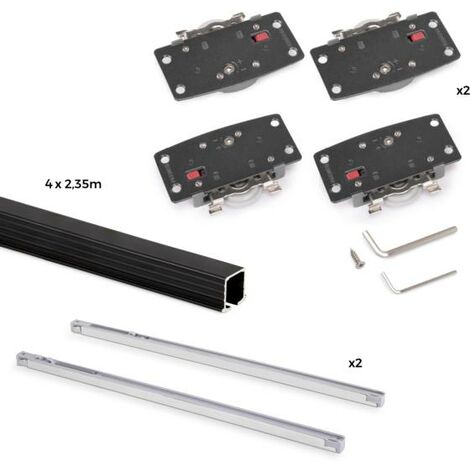 emuca kit de herrajes para armario 2 puertas correderas y cierre suave flow2 con carriles encastrados 2.35m, tableros no incluidos, pintado negro