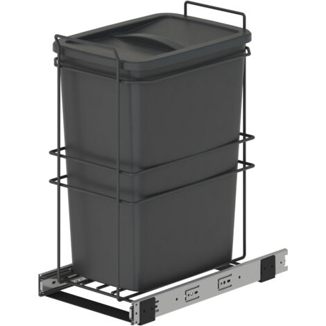 emuca contenedor de reciclaje para fijación inferior y extracción manual en mueble de cocina recycle 35litros, plástico gris antracita (1/5)