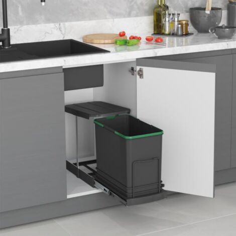 Emuca – Contenedor de reciclaje extraíble 24L – Fijación inferior – Extracción manual/automática – Plástico gris antracita (1/6)