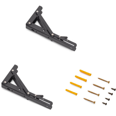 emuca juego de soportes plegables para estante, longitud 203mm, acero, pintado negro