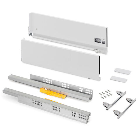 Emuca Cajón exterior Vertex Push Sincro con regulación 3D de altura 178mm , 40kg, profundidad 400mm, Acero, Pintado blanco