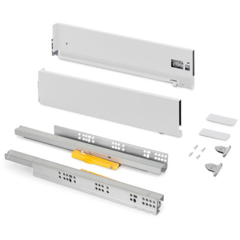 Emuca Cajón exterior Vertex Push Sincro con regulación 3D de altura 131mm , 40kg, profundidad 400mm, Acero, Pintado blanco