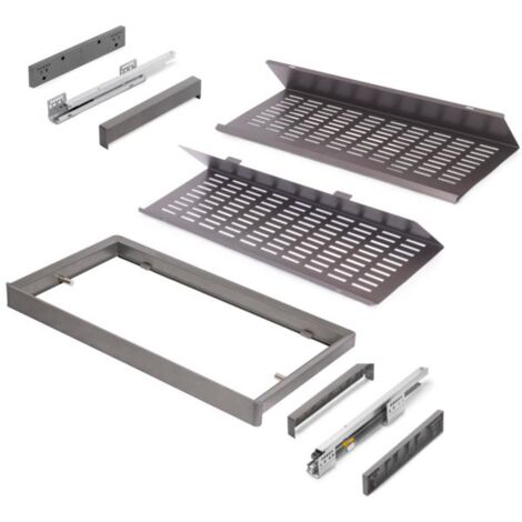 Emuca Kit de cajón zapatero extraíble para armarios Quartz, regulable, módulo 900mm, Acero, aluminio y plástico, Titanio - (1/5)