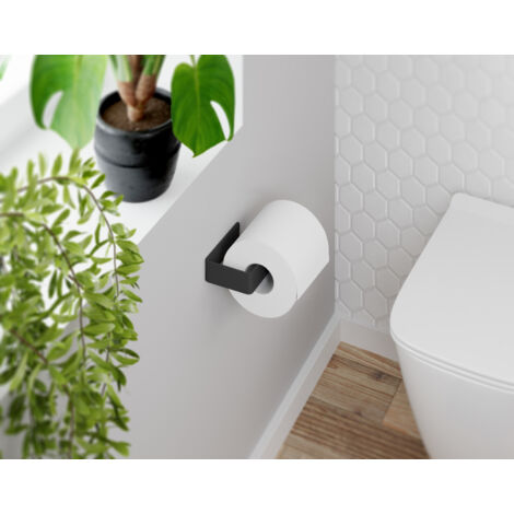 Portarrollos Adhesivo para baño fabricado en acero y acabado negro mate Peso máx.: 1,5kg Medidas 13x3x7cm Incluye adhesivo extra fuerte y tornillos para que elijas como fijarlo a la pared - (1/4)
