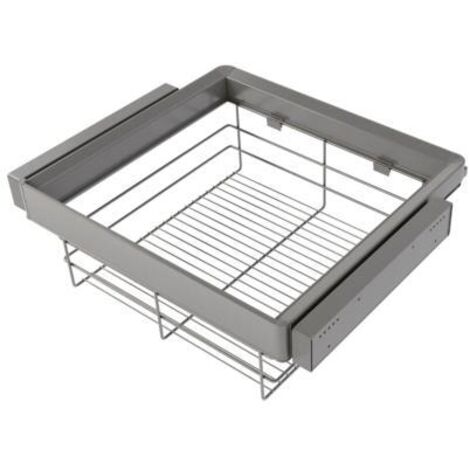 Emuca Kit de cajón de alambre y bastidor regulable Quartz para armarios, guías de cierre suave y extracción total, Módulo 60cm, Acabado Titanio - (1/5)