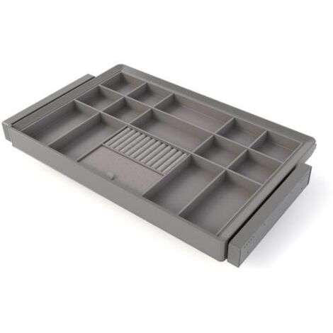 Emuca Kit de cajón organizador y bastidor regulable Quartz para armarios, guías de cierre suave y extracción total, Módulo 80cm, Acabado Titanio - (1/5)