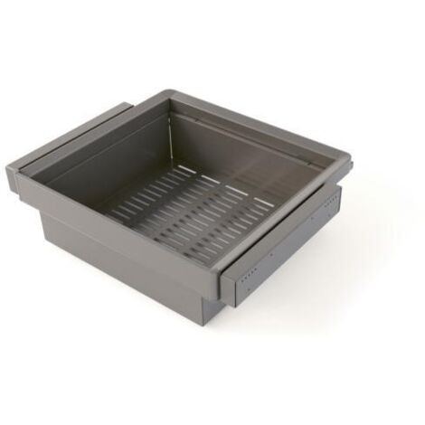 Emuca Kit de cajón metálico y bastidor regulable Quartz para armarios, guías de cierre suave y extracción total, Módulo 60cm, Acabado Titanio
