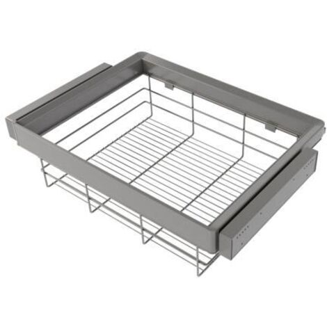 Emuca Kit de cajón de alambre y bastidor regulable Quartz para armarios, guías de cierre suave y extracción total, Módulo 70cm, Acabado Titanio - (1/5)