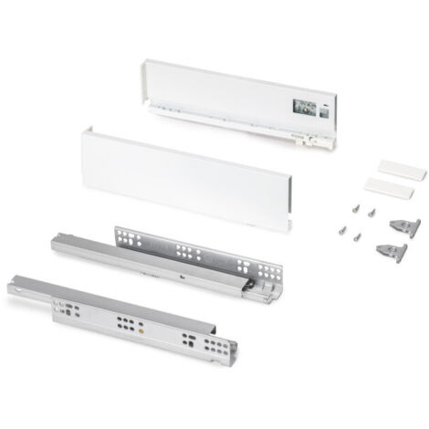 Emuca Cajón exterior Protone 30kg con guías de extracción total y cierre suave, Altura 93mm, profundidad 350mm, Acero, Pintado blanco -