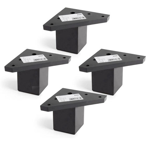 Pack 4 Patas para muebles con Placa de Montaje - Elevadores de muebles - Plástico ABS - Altura: 6 cm - Color: Negro - No Incluye tornillos - REI