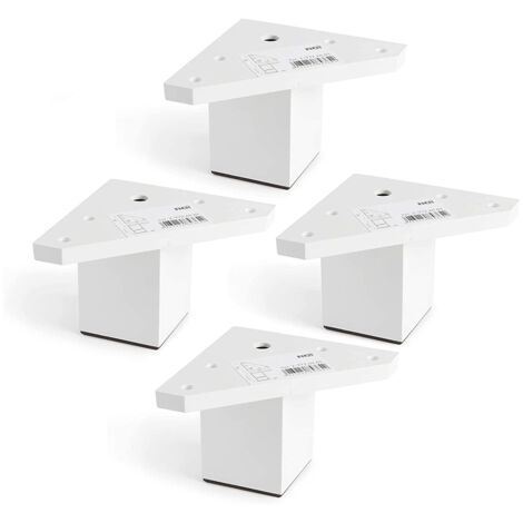 Pack 4 Patas para muebles con Placa de Montaje - Elevadores de muebles - Plástico ABS - Altura: 6 cm - Color: Blanco - No Incluye tornillos - REI