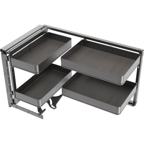 Emuca Rinconero extraíble Harmony para muebles de cocina, Izquierda, Acero y Madera, Gris antracita -
