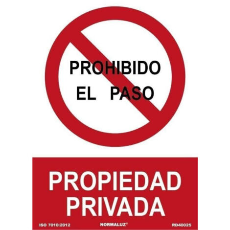 Señal 210x300mm pvc prohibido paso propieda privada rd40025