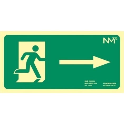 Cartel señal 320x160mm luminiscente pvc salida derecha norma