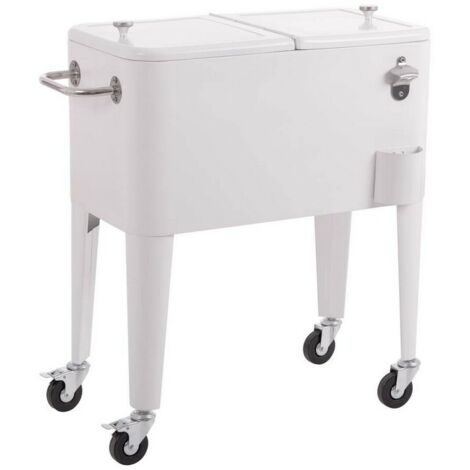 LOLAhome Nevera Carrito Vintaje para Barbacoa. Blanca, 56 litros de capacidad, de Acero con epoxi Anticorrosión. Carrito de bebidas auxiliar isotermo. Para Exterior, Jardín, Terraza. Fresh