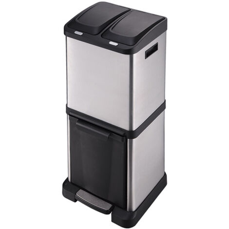 Cubo pedal ecológico 3 compartimentos. 32 litros: 8x2 + 16 litros.
