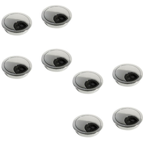 Emuca Lote de 8 tapas pasacables circulares, diámetro 60mm, para encastrar, Zamak, Cromado -