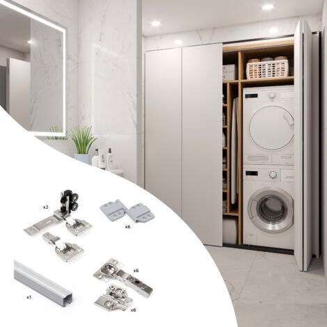 Emuca – Rieles para puertas correderas – Kit de herrajes para armario 2 puertas plegables – Cierre suave – Aluminio anodizado 2,35m – Capacidad 50Kg (1/5)