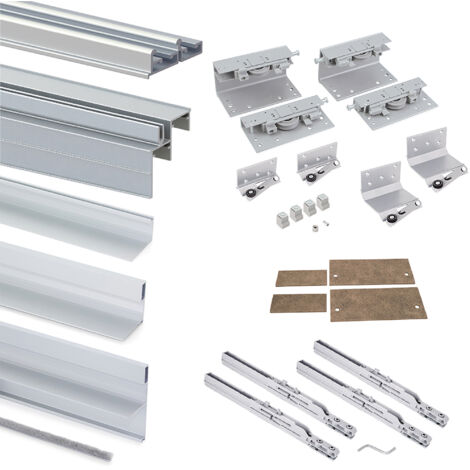Emuca Kit de herrajes para armario de 2 puertas correderas y cierre suave Space, espesor 19-20mm, tableros no incluidos, Anodizado mate - (1/5)