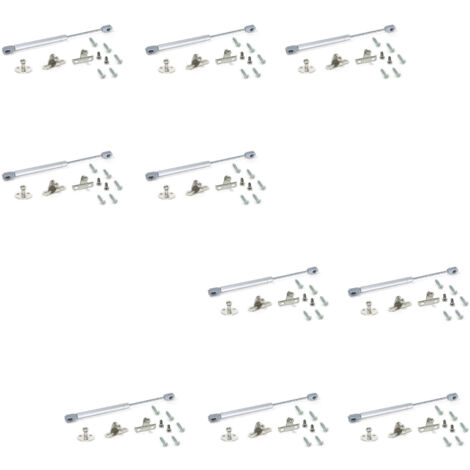 Emuca Lote de 10 pistones para puertas elevables H, 8kg, recorrido 100mm, con enganches, Acero y Plástico, Gris metalizado -