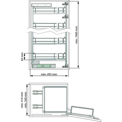 Columna despensero para mueble de cocina con frontal 450 mm y alto