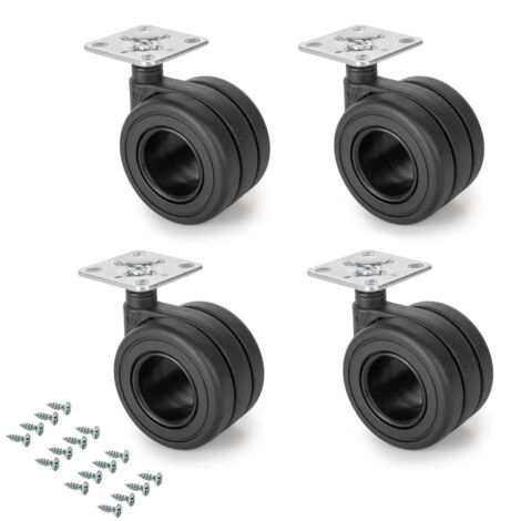 Emuca Lote de 4 ruedas Hole con placa de montaje, diámetro 65mm, Acero, Pintado negro y Plástico - (1/5)