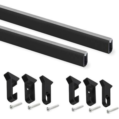 emuca lote de 2 barras para armario silk de logitud 1.15m con soportes, aluminio y plástico, pintado negro