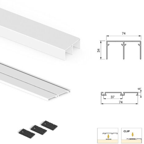 emuca kit de herrajes para armario de 2 puertas correderas y cierre suave placard 74, perfil wave, espesor 16mm, tableros no incluidos, pintado blanco