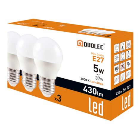 Pack con 3 Bombillas LED E27 5.2W (Luz fría) 