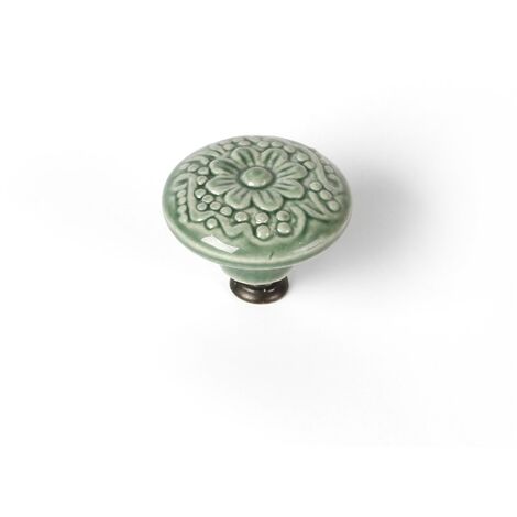 Pomo para mueble redondo de porcelana verde brillo Al.27 x An.44 x P.44 mm REI (1/2)