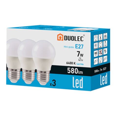 Pack 3 bombillas led Mini Globo DUOLEC E27 luz fría 7W - (1/2)