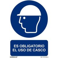 Cartel es obligatorio el uso de casco (pvc 0,7mm) 30x40cm normaluz