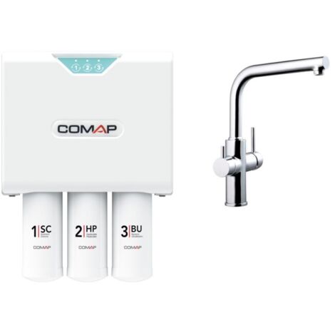 Comap – Filtre sous évier pour eau de boisson avec robinet 3 voies – 3 niveaux de filtration – Q112017001