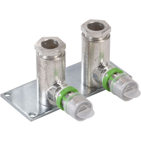 COMAP Plaque murale de 2 appliques métallique à sertir pour tubes multicouche et à compression cuivre - Diamètre 16x2 - Cuivre 15 - Hauteur 73 mm - Entraxe 35 mm - Raccords MultiSkin - 7506W16153
