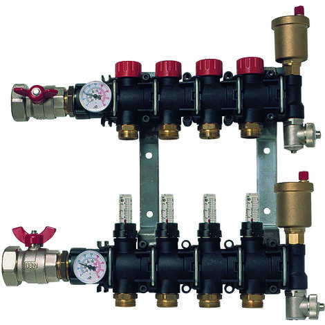 COMAP Collecteur synthétique 1 RTS et débimètre inclus - 7 circuits - Collecteurs modulables PA noir pour plancher chauffant et rafraichissant - K9000TP - C321015001