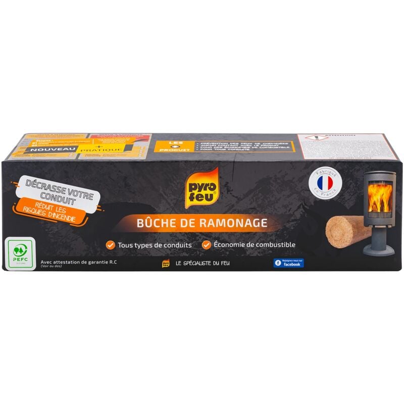 Pyrofeu, Buche de ramonage, allume feu, nettoyant vitre