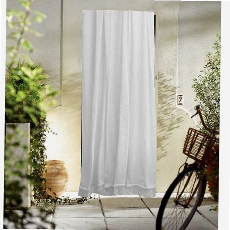 Rideau marseillais tissé blanc 140 x 225 cm – Fibres naturelles – Barrière contre les insectes – Installation facile avec crochets