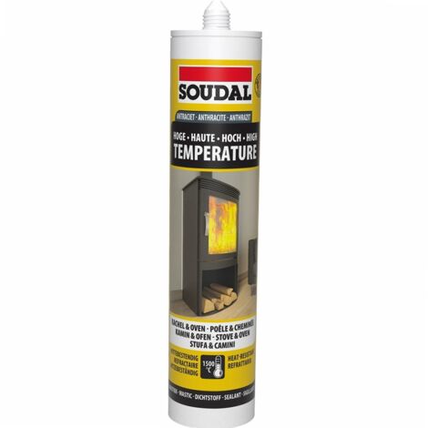 Mastic réfractaire 290 ml noir – Résiste jusqu'à 1500 °C – Pour joints briques, béton et métal – Cartouche Soudal