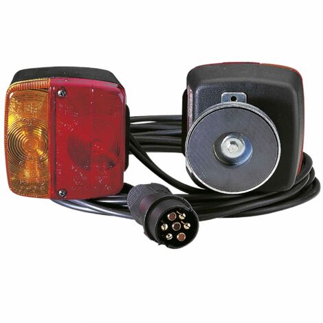 Kit de signalisation magnétique pour remorque – 2 feux LED puissants – Câble 7,5m – Prise mâle 7 broches – Installation facile par aimants – Peraline (1/3)
