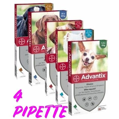 Advantix bayer pipette per cani da 0-4 / 4-10 / 10-25 / 25-40 / 40-60