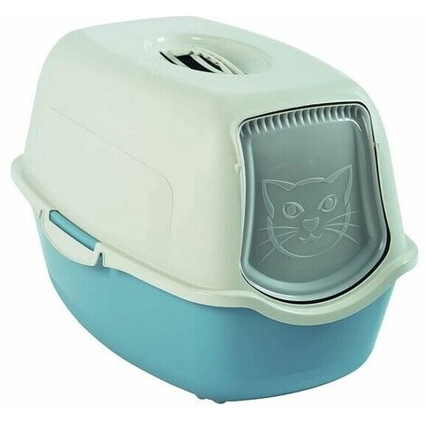 Lettiera toilette chiusa con filtro cm 56x40x39 h per gatti colore: azzurro