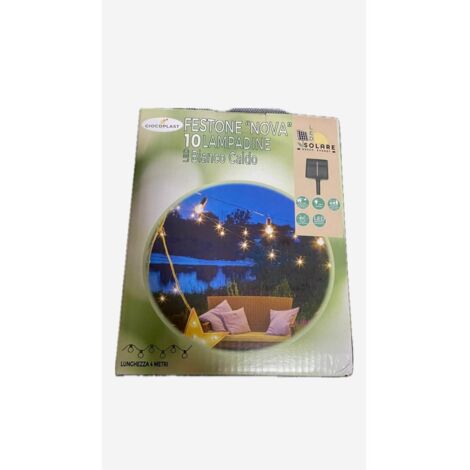 FESTONE LUMINOSO 10 LAMPADINE CON LED BIANCO CALDO SOLARE (1/3)