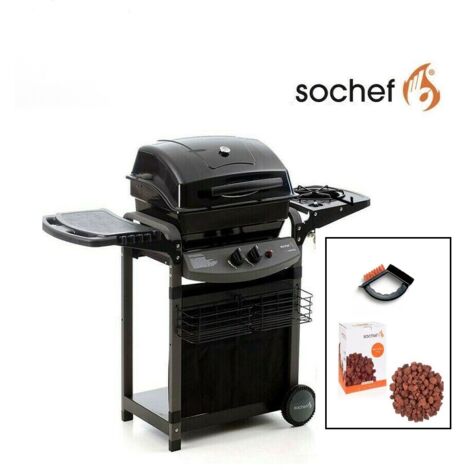 Barbecue Gaz Sochef G20513 Piùsaporillo - Pierre De Lave, 2 Brûleurs Inox, Réchaud Latéral