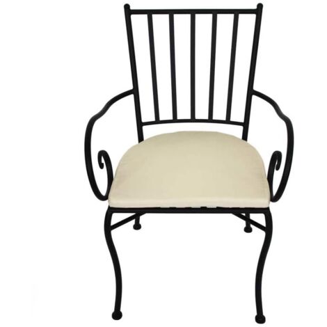 SEDIA DA GIARDINO IN METALLO CON BRACCIOLI E CUSCINO ECRU ORTIGIA 55X57X88 CM