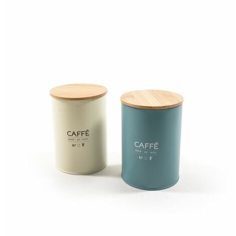 BARATTOLO CAFFE' IN METALLO CON COPERCHIO IN BAMBU' DIAM 11XH.15 CM COLORI ASSOR