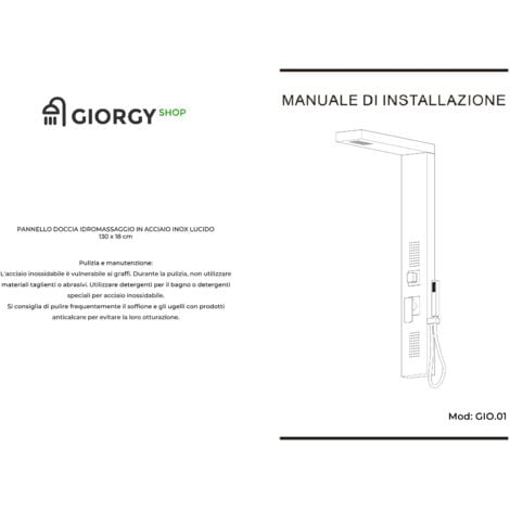 Colonna Per Doccia pannello Idromassaggio miscelatore a Tre Vie In Acciaio Inox Lucido, soffione e doccino