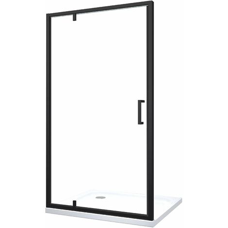Porta Doccia Battente Roto-Traslante Con Perni Asimmetrici Telaio Nero Opaco Reversibile Cm 86-89 H 200